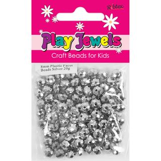 Bead 8Mm Plastic Faceted Silver 20G
