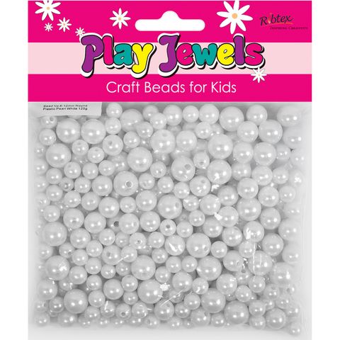 Bead Vp 8-12Mm Rnd Plast Pearl Wht 125G