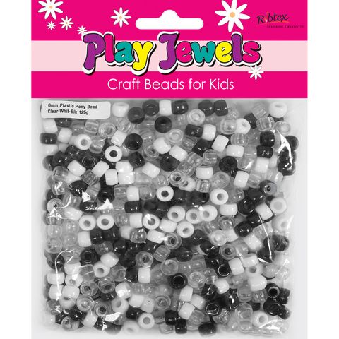 Bead Vp 6Mm Pony Clr-Wht-Blk 125G