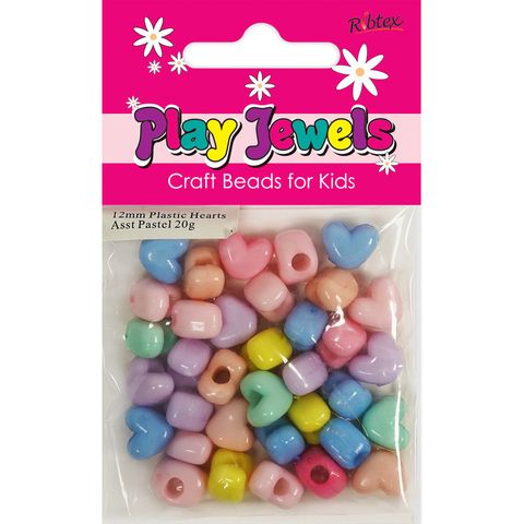 Bead 12Mm Plastic Heart Pastel Asst 20G