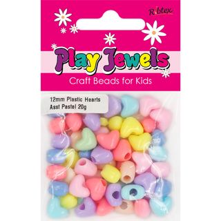 Bead 12Mm Plastic Heart Pastel Asst 20G