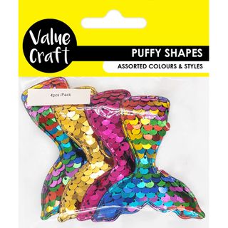 PUFFY SHAPES W SEQUIN MERMAID TL ASS 4PC