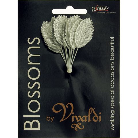 Metallic Silver Fabric Leaves  12 Pieces