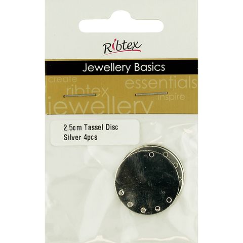 Silver Earring Tassel Disc 4 Pc 2.5cm