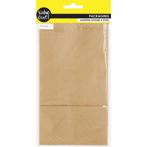 BAGS W GUSSET PAPER 21X12X8CM BROWN 10PC