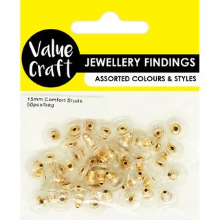 JF EARRING COMFORT STUDS 15MM GOLD 50PCS