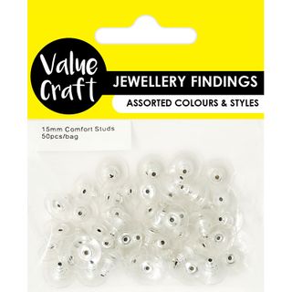 JF EARRING COMFORT STUDS 15MM SLV 50PCS