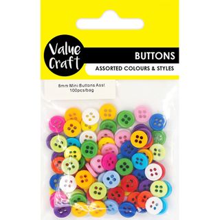 CRAFT BUTTONS 8MM SMALL MULTI ASST 100PC
