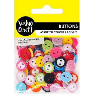 BUTTON 10MM WHITE- MULTI AST 90PC