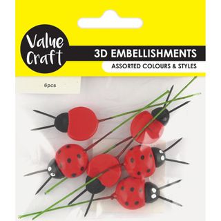 FOAM LADYBIRD EMBELLISHMENT BLK RED 6PCS