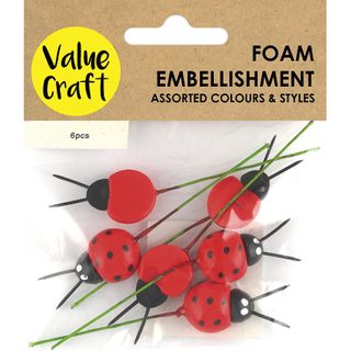 FOAM LADYBIRD EMBELLISHMENT BLK RED 6PCS