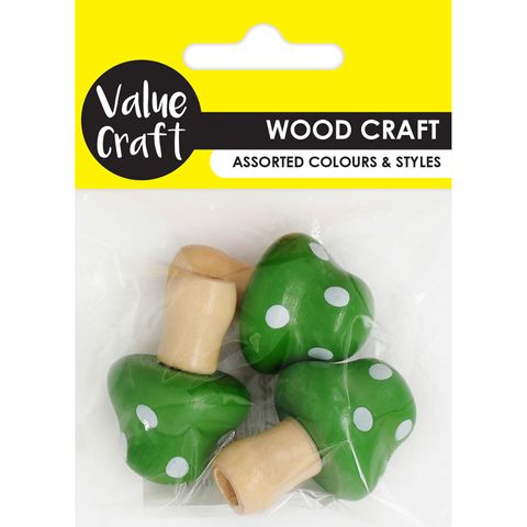 CRAFT WOOD 4CM MUSHROOM GREEN 3PC