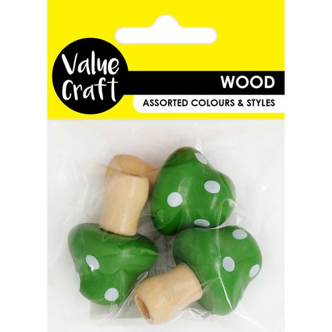 CRAFT WOOD 4CM MUSHROOM GREEN 3PC
