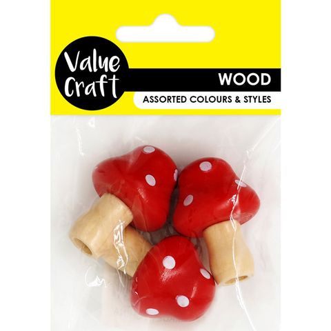 CRAFT WOOD 4CM MUSHROOM RED 3PC
