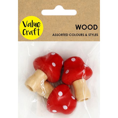 CRAFT WOOD 4CM MUSHROOM RED 3PC
