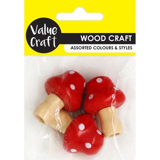 CRAFT WOOD 4CM MUSHROOM RED 3PC