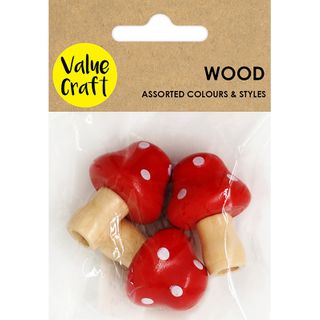 CRAFT WOOD 4CM MUSHROOM RED 3PC