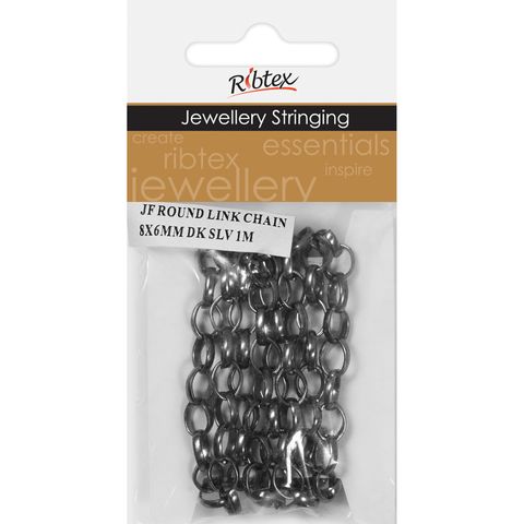 Chain Twisted Round Link 8x6mm Silver 1m