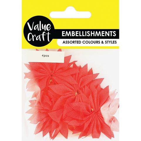 Flower Chiffon Coral Embellishments 4Pc