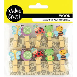 Craft Wood Pegs Snail   Bfly 10Pcs