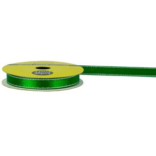 RIB POLY SATIN 10MM W-SLV EDGE GREEN 8M