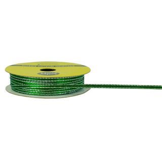 RIB POLY SATIN 3MM W-SLV EDGE GREEN 10M