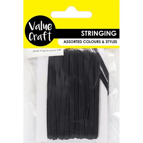 String Flat Elastic Black 3mmx5m 1pc