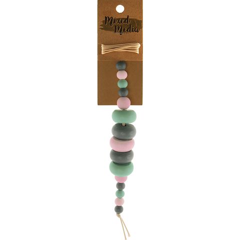 Bead Wooden Donut Pink Mint Grey 15Pc