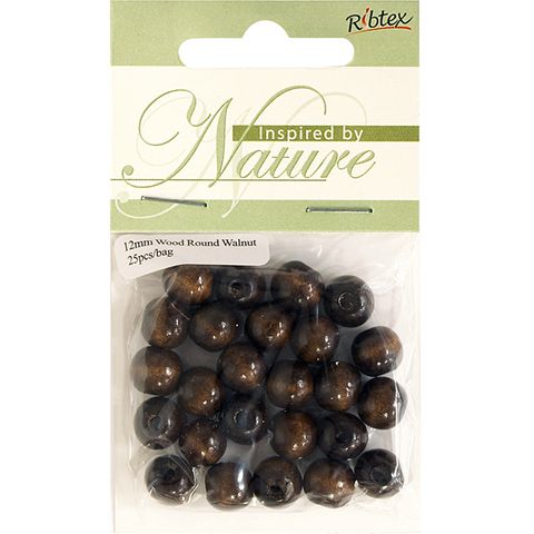 Bead Wood Round 12Mm Walnut 25Pcs