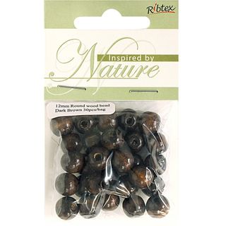 Bead Wood Round 12Mm Dk Brown 30Pcs