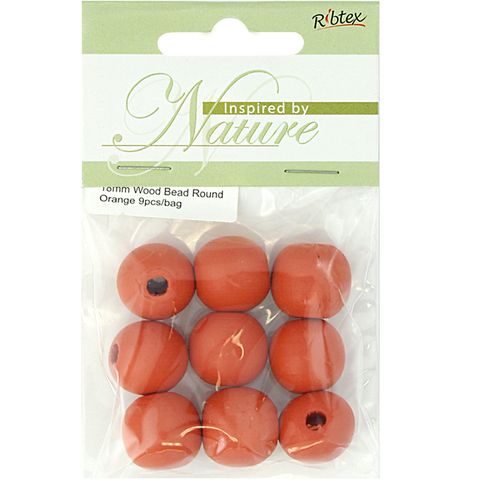 Bead Wood Round 18mm Orange 9Pcs