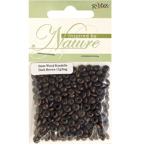 Bead Wood Rondelle 6mm Dark Brown 12G