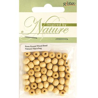 Bead Wood Round 8Mm Natural 50Pcs