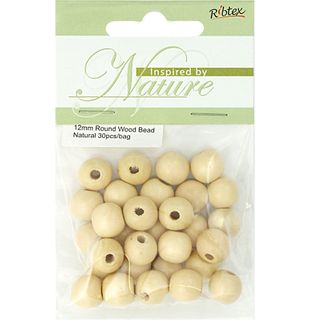 Bead Wood Round 12Mm Natural 30Pcs