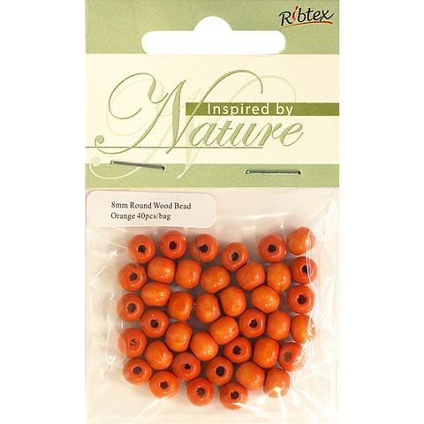 Bead Wood Round 8mm Orange 40Pcs