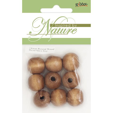 Bead Wood 18mm Round Walnut 9Pcs