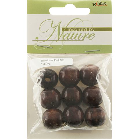 Bead Wood 18mm Round Dark Brown 9Pcs