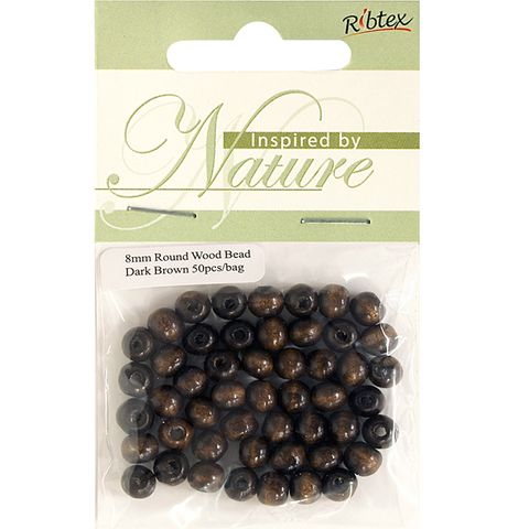 Bead Wood Round 8Mm Dk Brown 50Pcs