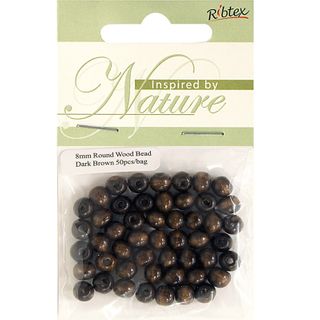 Bead Wood Round 8Mm Dk Brown 50Pcs