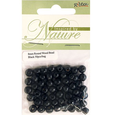 Bead Wood Round 8Mm Black 50Pcs