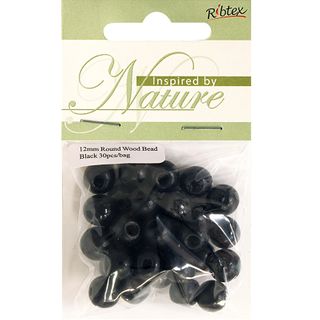 Bead Wood Round 12Mm Black 30Pcs