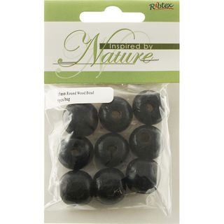 Bead Wood 18mm Round Black 9Pcs