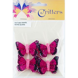 Butterfly Feather 4cm Hot Pink 4Pcs