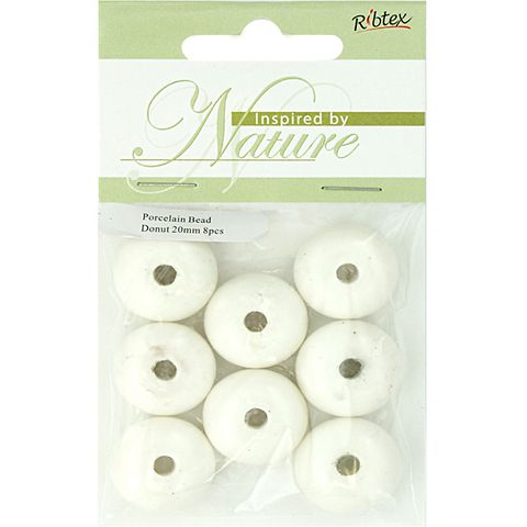 Bead Porcelain Donut 20mm White 8Pcs