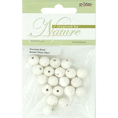 Bead Porcelain Round 10mm White 20Pcs