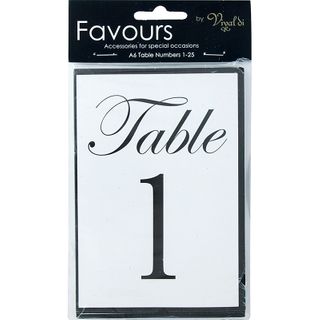 FAV TABLE NUMBERS 1-25 A6 BK-WHITE 25PCS
