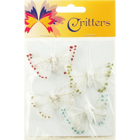 Butterfly Glitter 3cm White 4Pcs