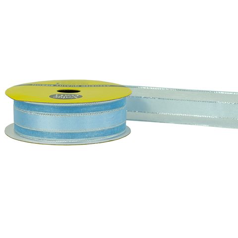 RIB 22MM SATIN SHEER EDGE B BLUE-SLV 4M