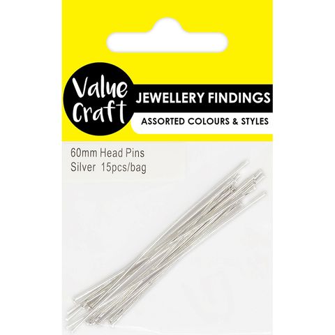 JF HEAD PINS 60MM SILVER 15PCS