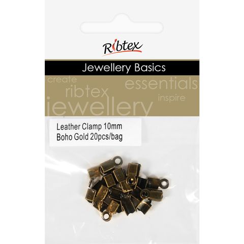 Leather Clamp 10mm Boho Gold 20Pcs